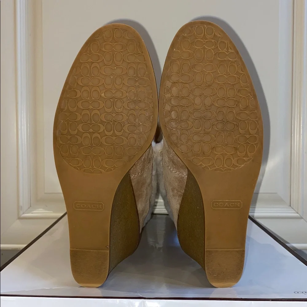 COACH Jordana Suede Shearling Trim Wedge Boots in Tan & Beige in Size 7 - Picture 7 of 15